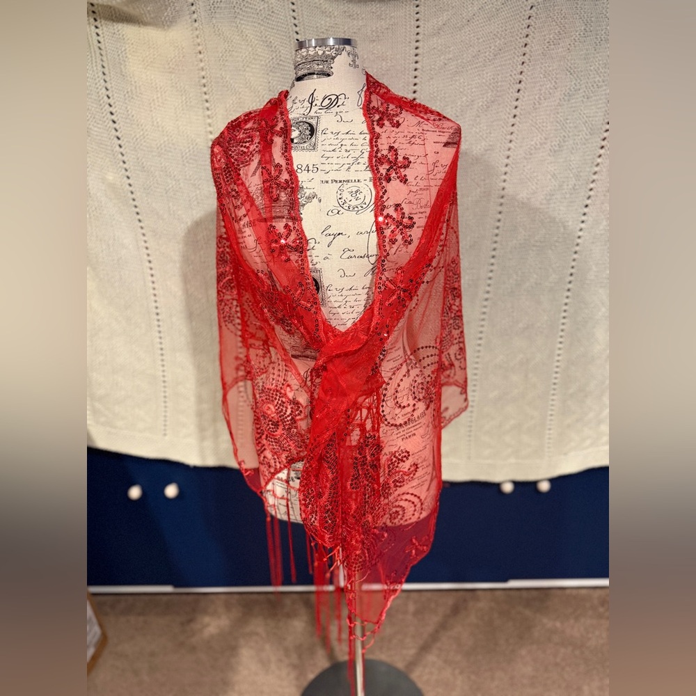 Red beaded shoulder wrap